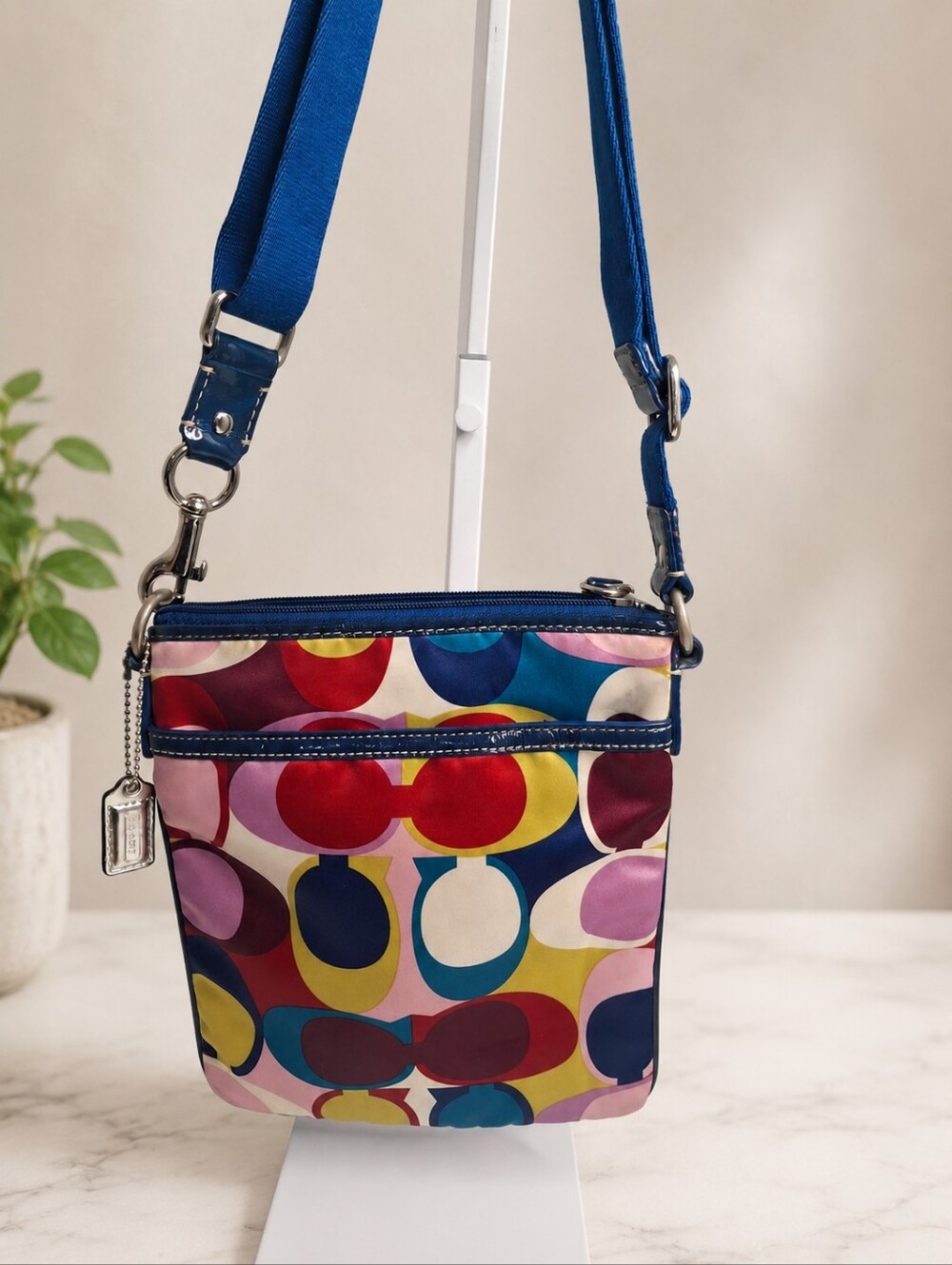 Coach Ashley Scarf Print Swingpack Crossbody Bag Multicolor Satin
